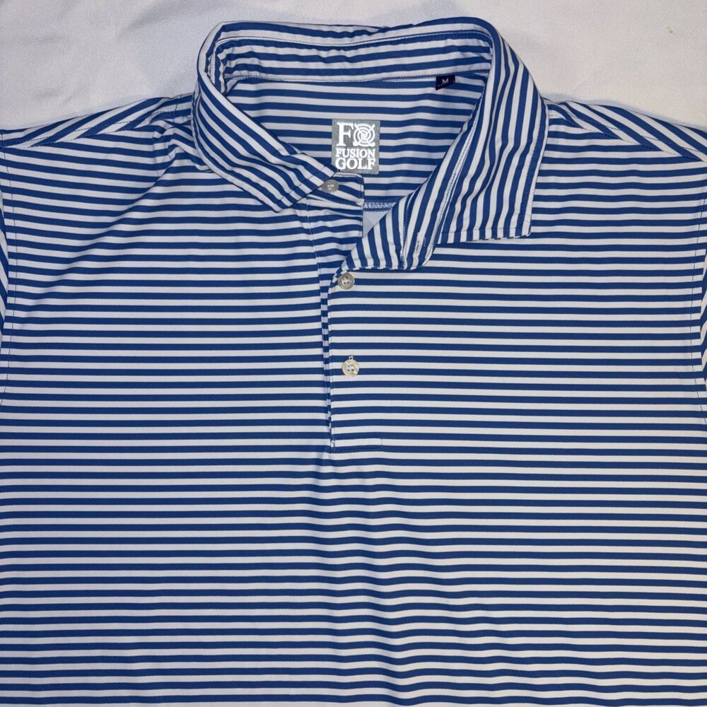 FX Fusion Golf Men’s Short Sleeve Polo Medium Blue Striped